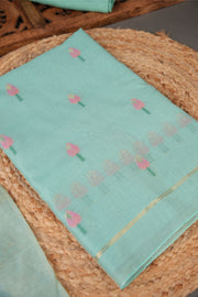 A Freakin Lotus Sea Green Jamdani Muga Silk Unstitched Suit Set